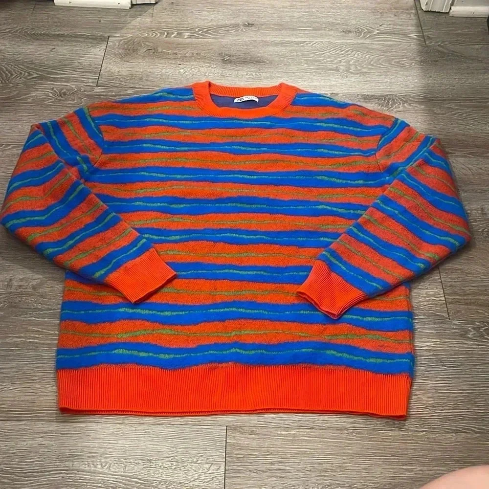 Zara Vibrant Striped Crewneck Sweater